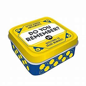 A product packaging box with 'Do You Remember?' text, designed for after dinner amusements, indicating it is likely a game or activity kit.
