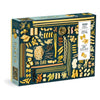 Puzzle box featuring various types of pasta on a blue background