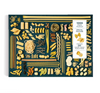 Pasta-themed puzzle packaging with various pasta shapes on a black background