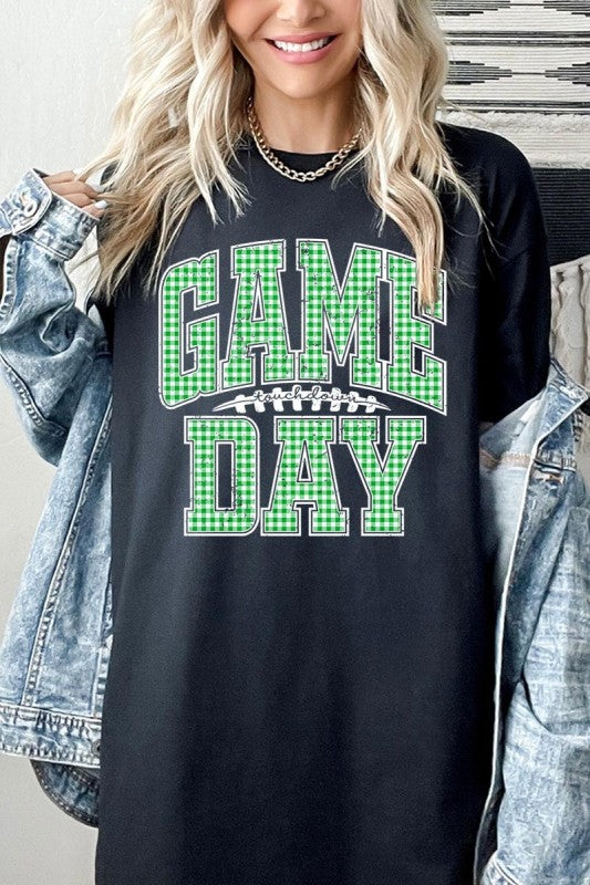 GREEN GINGHAM GAME DAY GRAPHIC TEE