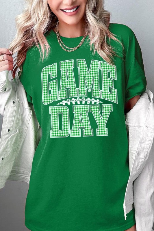 GREEN GINGHAM GAME DAY GRAPHIC TEE