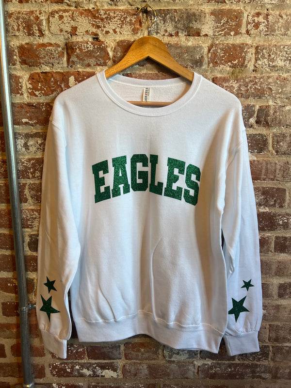 EAGLES SWEATSHIRT/ EAGLES TEAM SHIRT- GLITTER: WHITE