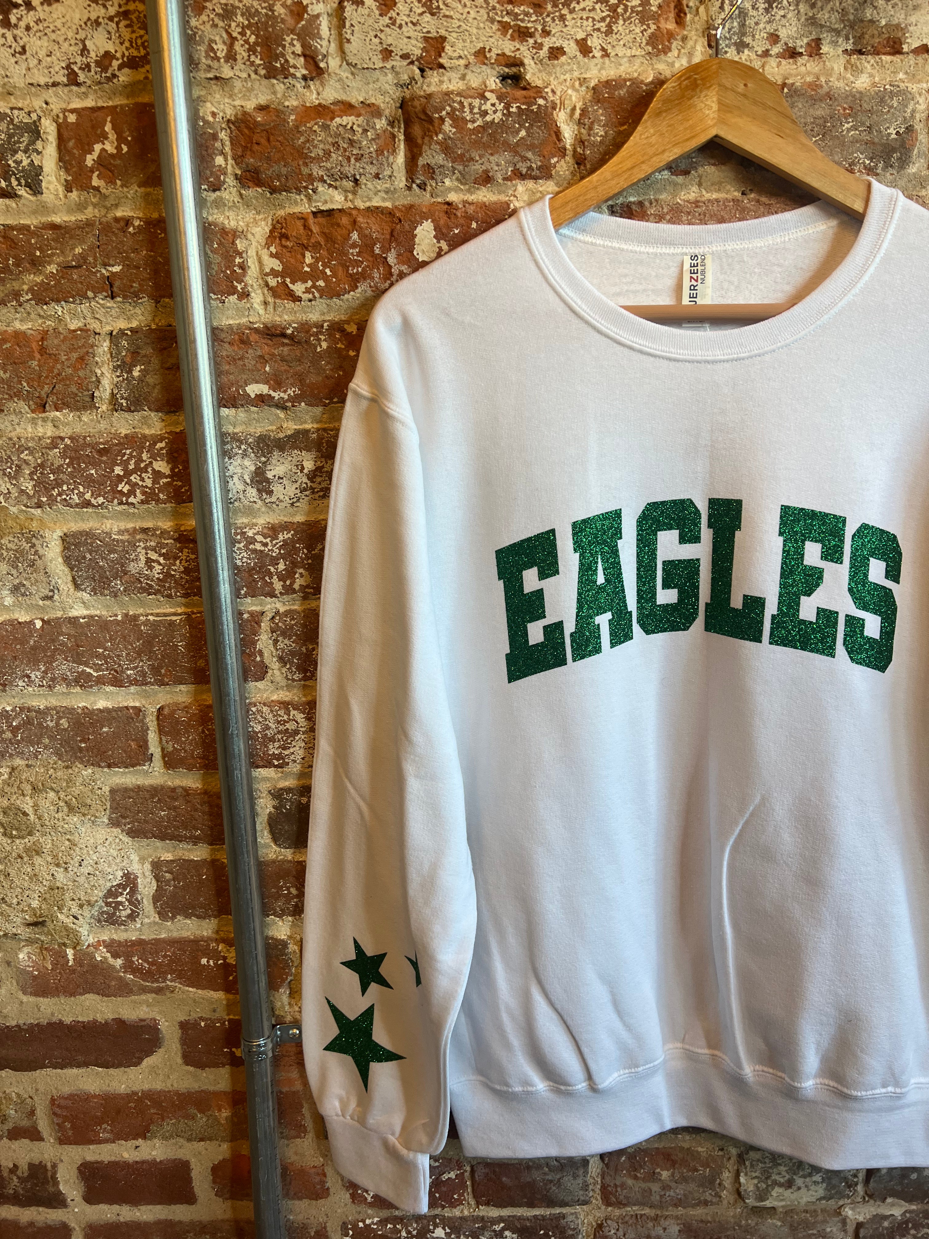 EAGLES SWEATSHIRT/ EAGLES TEAM SHIRT- GLITTER: WHITE