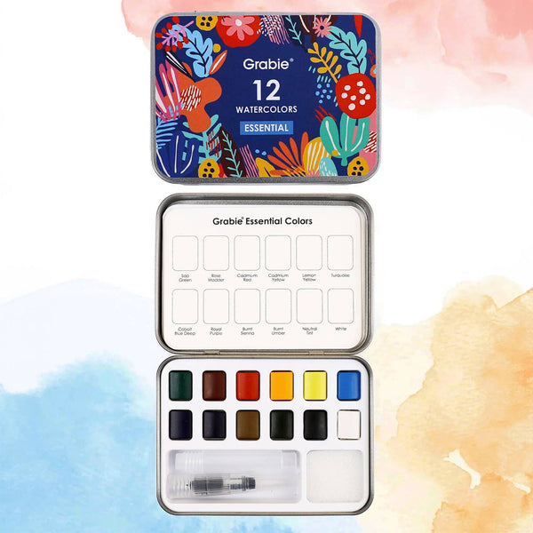 WATERCOLOR POCKET SET OF 12 WITH BRUSH - ESSENTIAL COLORS