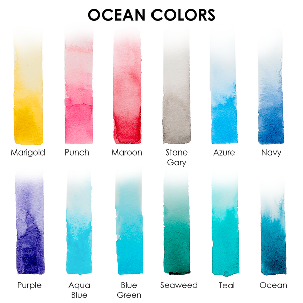 WATERCOLOR POCKET SET OF 12 WITH BRUSH - OCEAN COLORS
