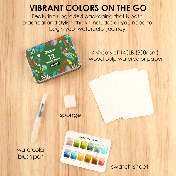 WATERCOLOR POCKET SET OF 12 WITH BRUSH - FOREST COLOR