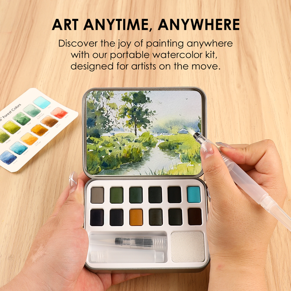 WATERCOLOR POCKET SET OF 12 WITH BRUSH - FOREST COLOR