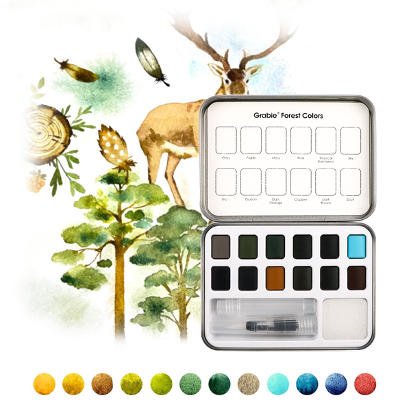 WATERCOLOR POCKET SET OF 12 WITH BRUSH - FOREST COLOR