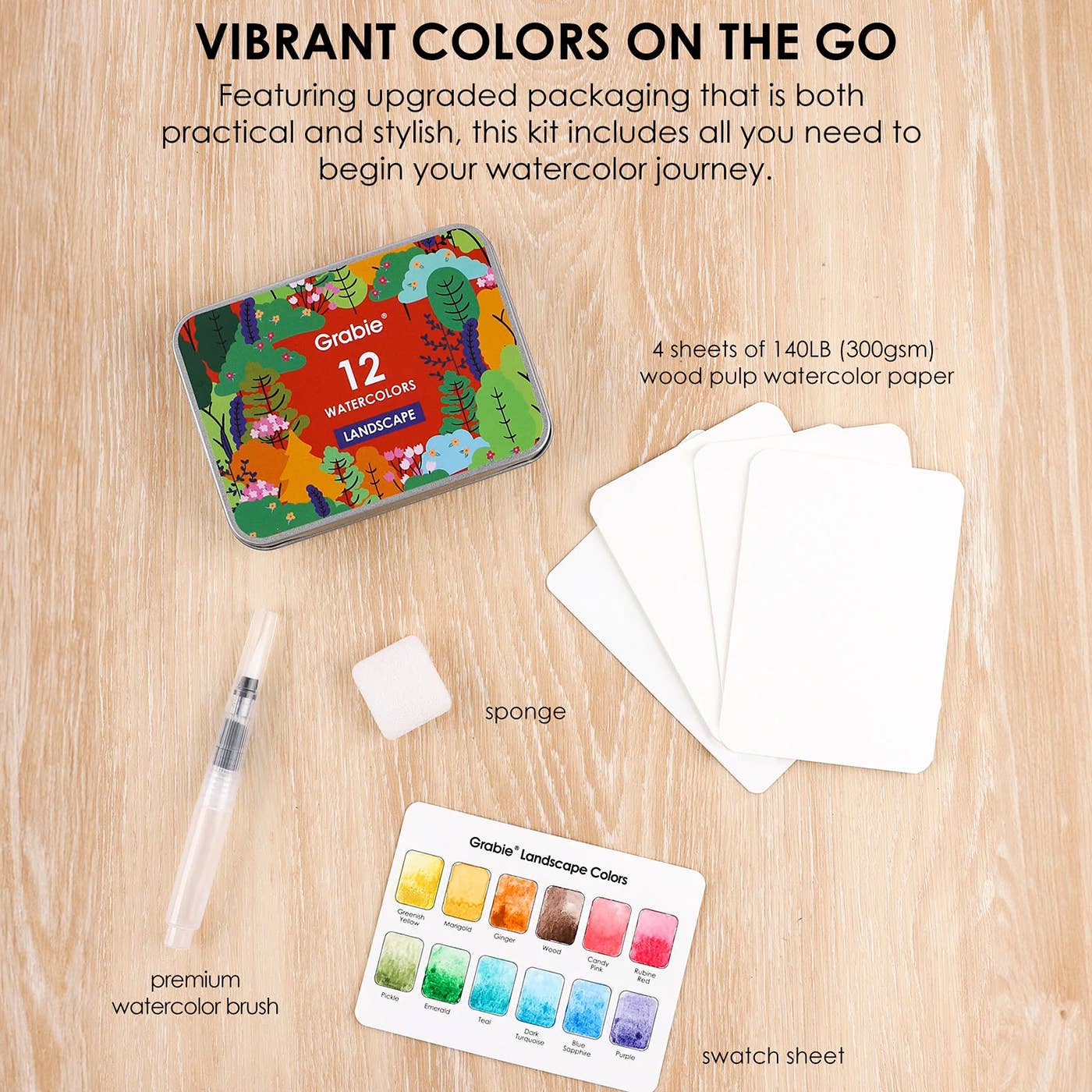 WATERCOLOR POCKET SET OF 12 WITH BRUSH - LANDSCAPE COLORS