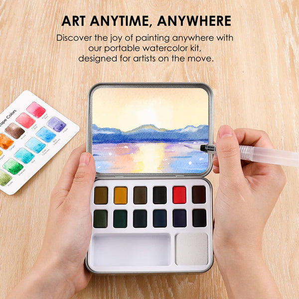 WATERCOLOR POCKET SET OF 12 WITH BRUSH - LANDSCAPE COLORS