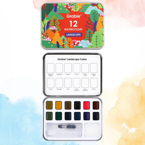 WATERCOLOR POCKET SET OF 12 WITH BRUSH - LANDSCAPE COLORS