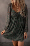 GREEN BOHO FLORAL SWEETHEART NECK MINI DRESS