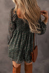 GREEN BOHO FLORAL SWEETHEART NECK MINI DRESS