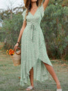 SALE-GREEN BOHEMIAN V-NECK TIE SWING HOLIDAY DRESS-SALE