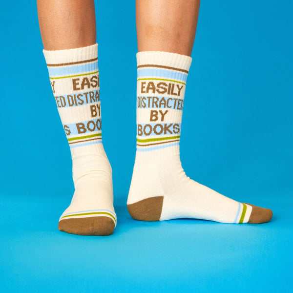 EASILY DISTRACTED BY BOOKS GYM CREW SOCKS