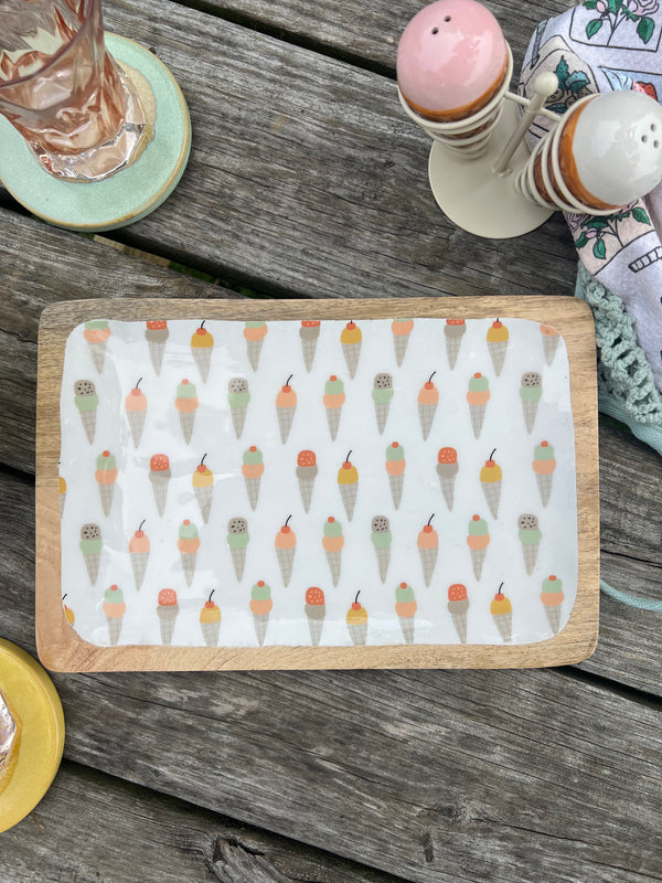 ICE CREAM CONE ENAMELED MANGO WOOD TRAY