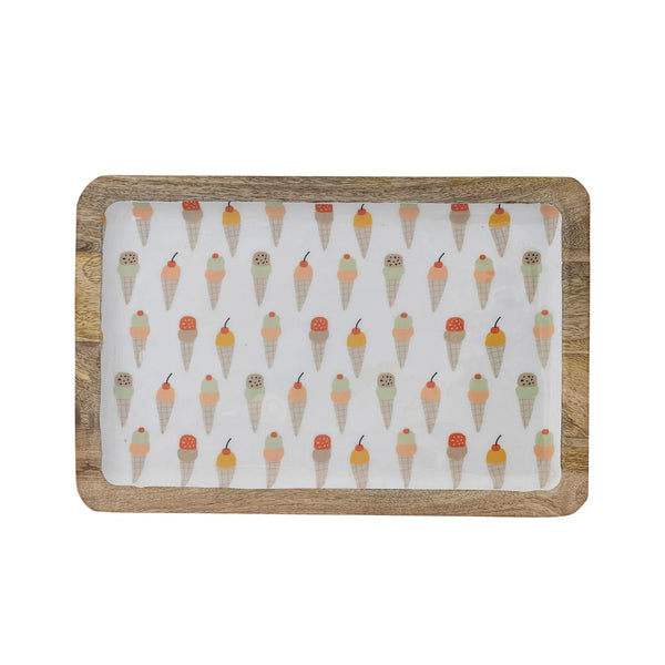 ICE CREAM CONE ENAMELED MANGO WOOD TRAY