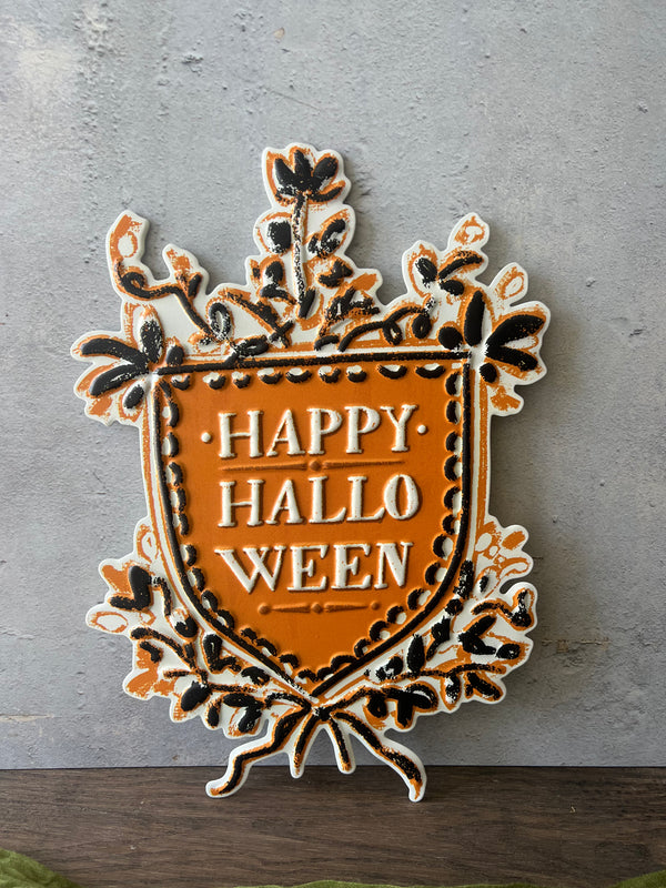 EMBOSSED METAL WALL DECOR W/ HALLOWEEN SAYING