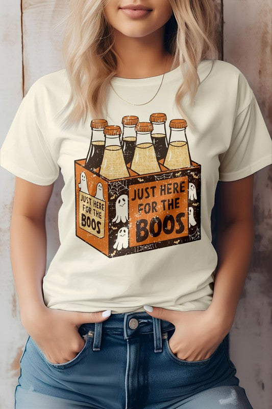 Person wearing a t-shirt with a Halloween-themed beer box design.