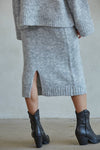 KNIT SWEATER MIDI SKIRT W/ BACK SLIT : HEATHER GRAY