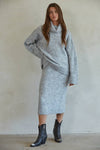 KNIT SWEATER MIDI SKIRT W/ BACK SLIT : HEATHER GRAY