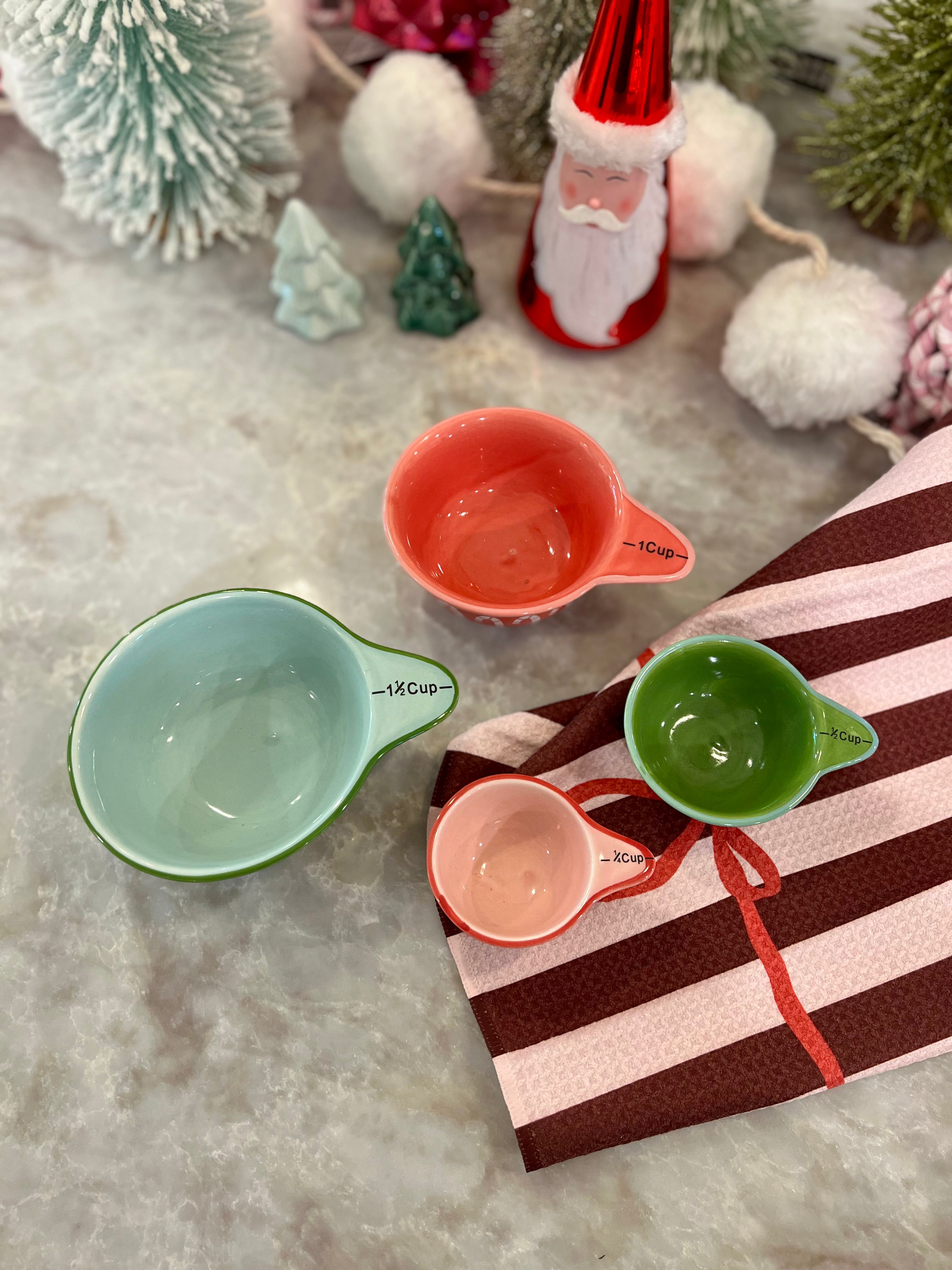 HOLIDAY STONEWARE MEASURING CUPS, SET OF 4