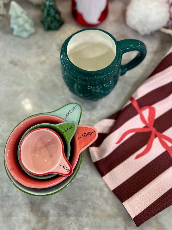 HOLIDAY STONEWARE MEASURING CUPS, SET OF 4