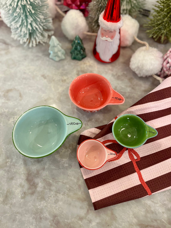 HOLIDAY STONEWARE MEASURING CUPS, SET OF 4