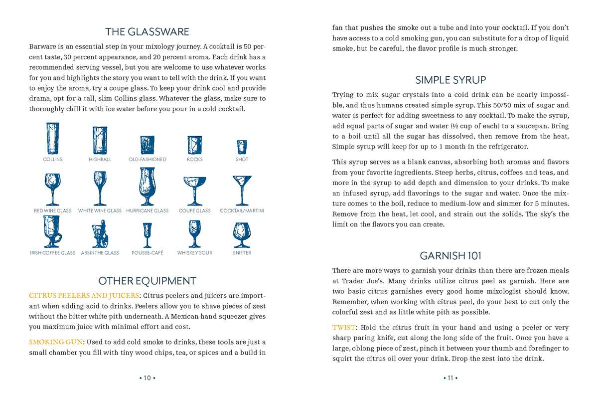 Page from a book or manual about glassware and cocktail preparation, featuring text and illustrations of various glasses.