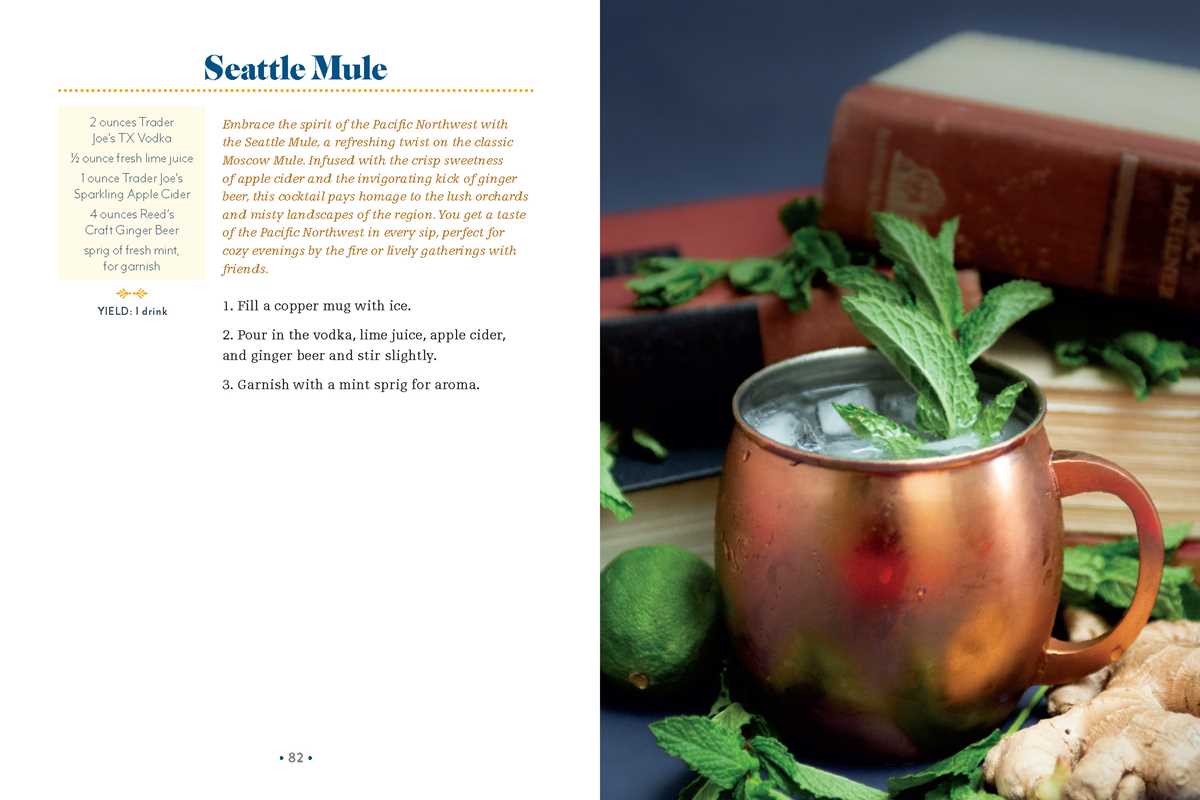 Copper mug with a drink garnished with mint leaves, surrounded by ingredients and a book on a wooden surface.