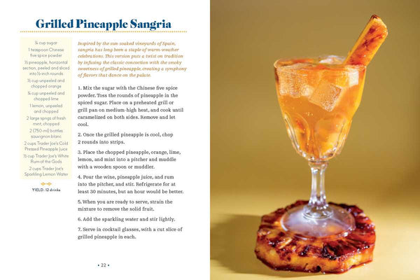 Grilled Pineapple Sangria cocktail with recipe text on a yellow background