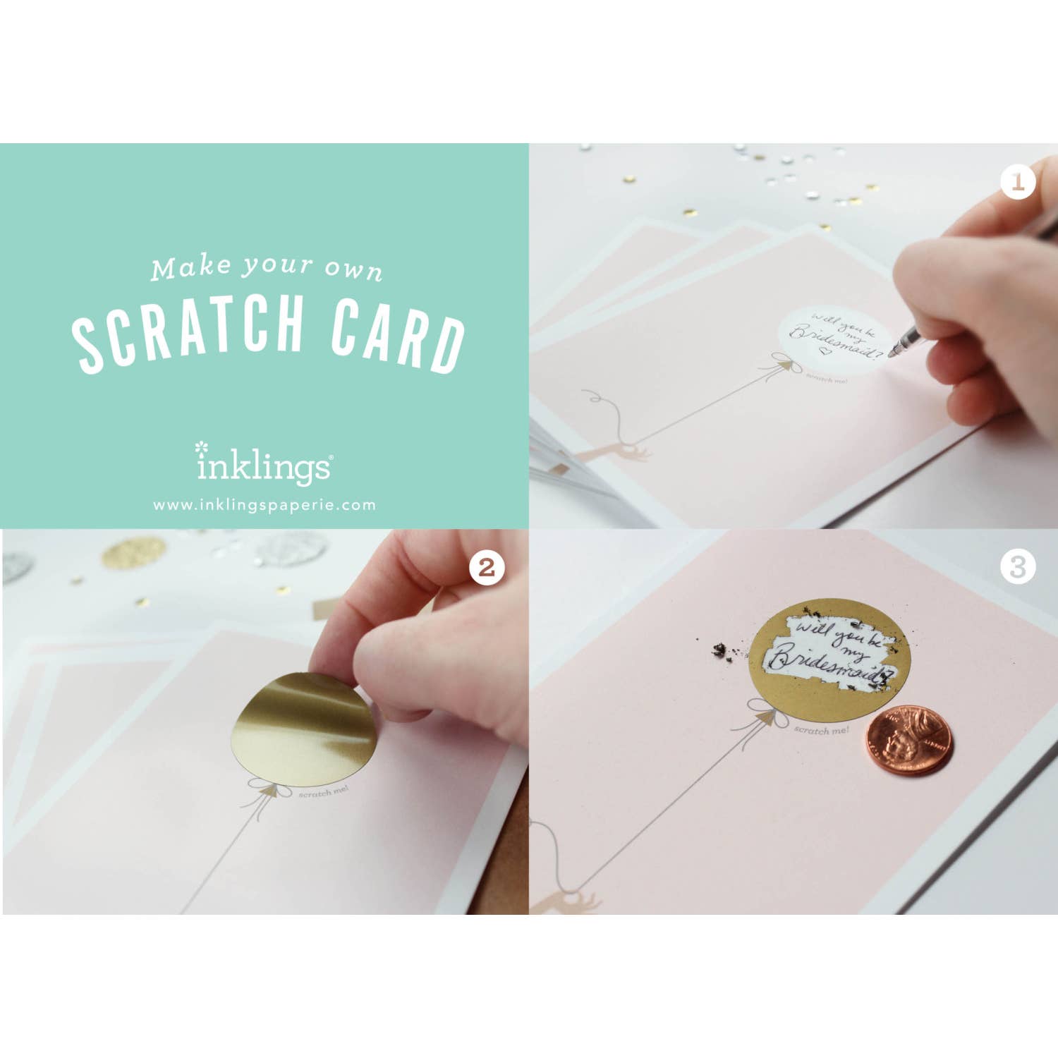 SCRATCH-OFF CARD - PINK & GOLD BALOON - BRITHDAY/EVERYTHING