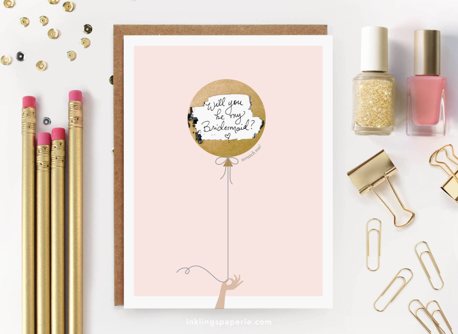 SCRATCH-OFF CARD - PINK & GOLD BALOON - BRITHDAY/EVERYTHING