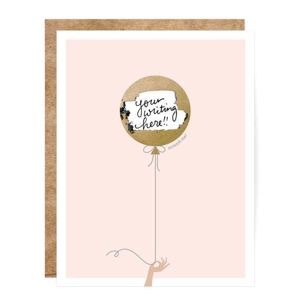 SCRATCH-OFF CARD - PINK & GOLD BALOON - BRITHDAY/EVERYTHING