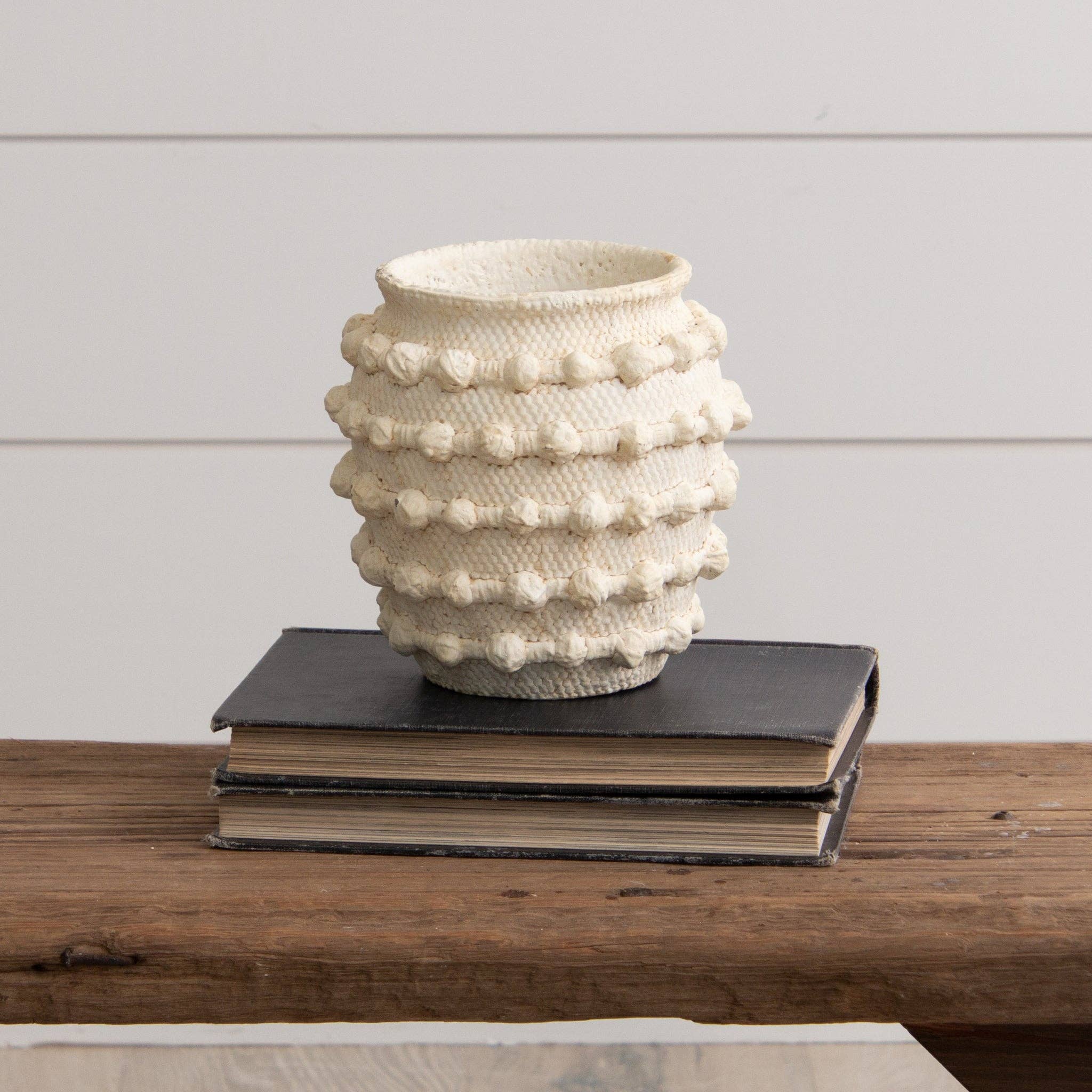 IVORY TEXTURED KNOT CEMENT VASE, SM