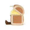 Plush toy resembling a squirrel with a beige body, brown tail, and ears on a white background