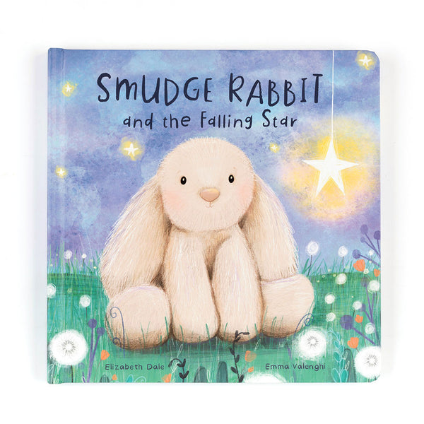 Book cover of 'Smudge Rabbit and the Falling Star' with a rabbit illustration and starry night background.
