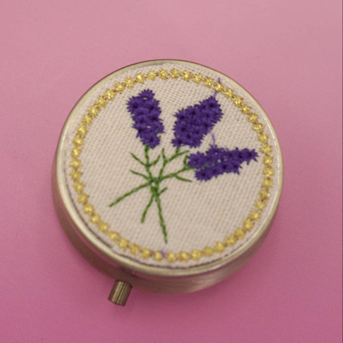 MINI JEWELRY BOX & MIRROR W/ FLORAL EMBROIDERY