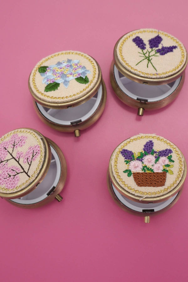 MINI JEWELRY BOX & MIRROR W/ FLORAL EMBROIDERY