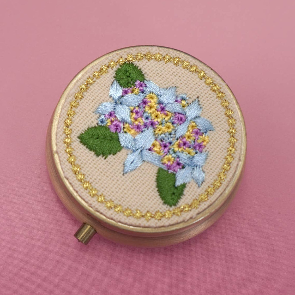 MINI JEWELRY BOX & MIRROR W/ FLORAL EMBROIDERY