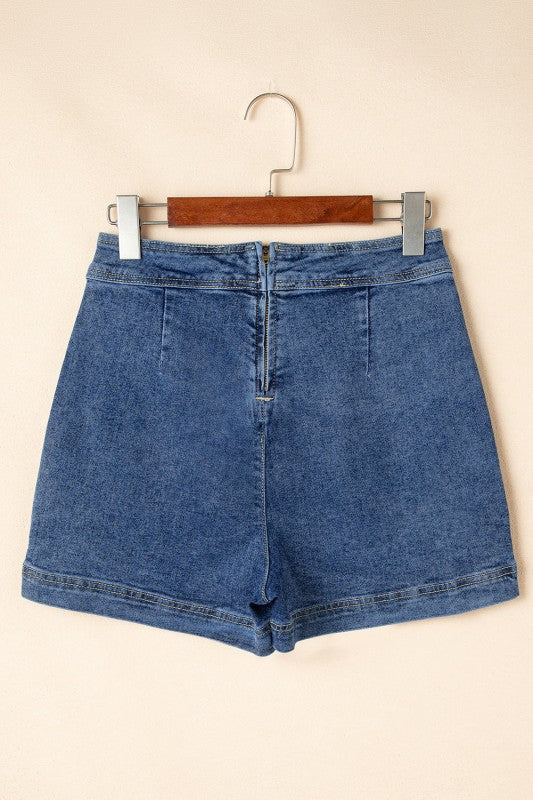 SOLID DENIM FAUX WRAP MINI SKORT