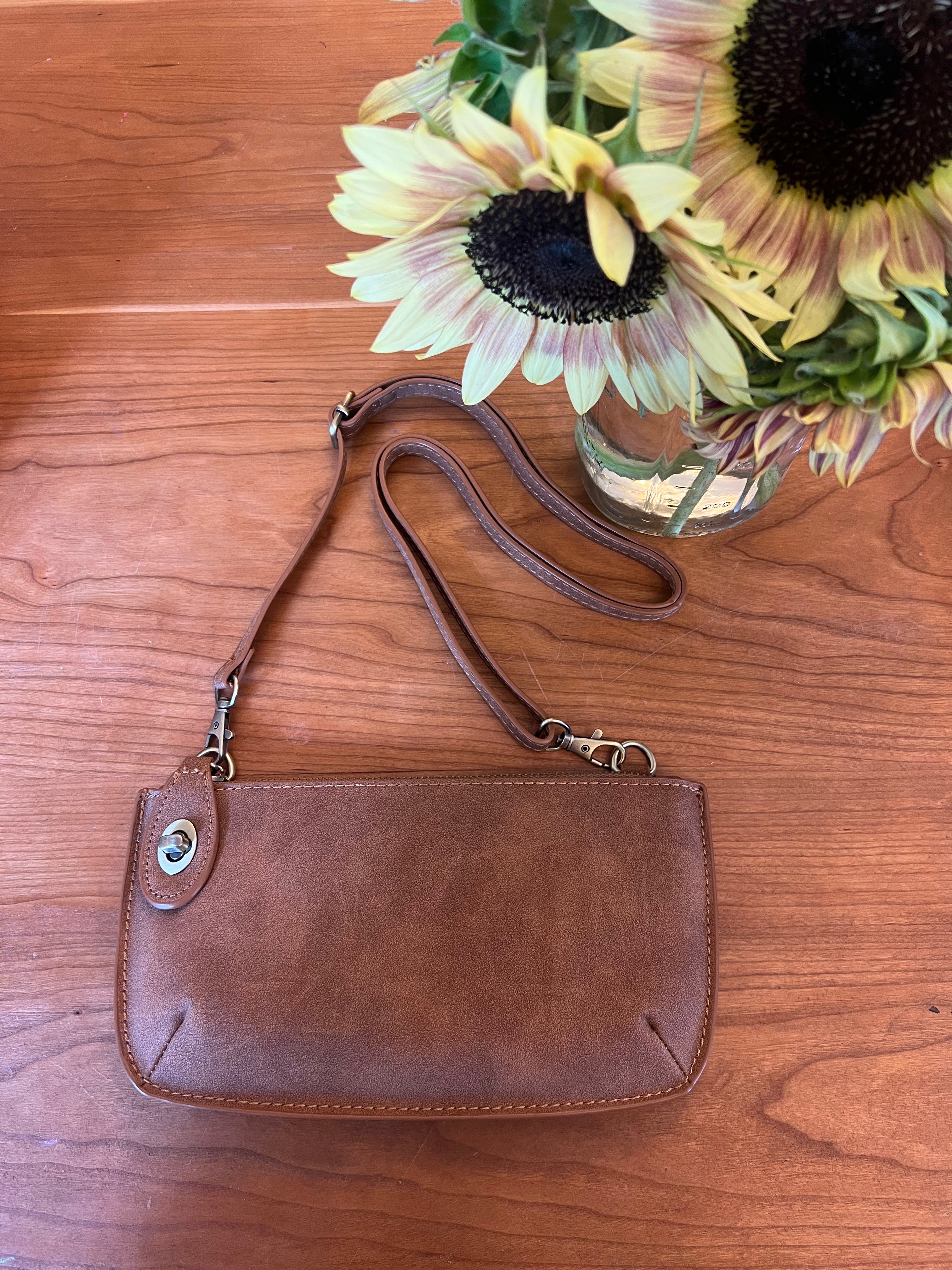 FAUX SUEDE MINI CROSSBODY WRISTLET CLUTCH