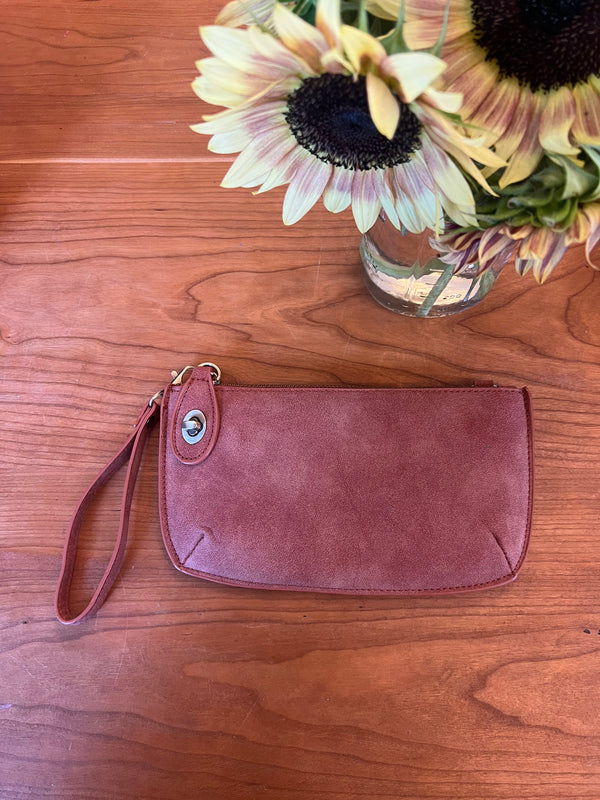 FAUX SUEDE MINI CROSSBODY WRISTLET CLUTCH