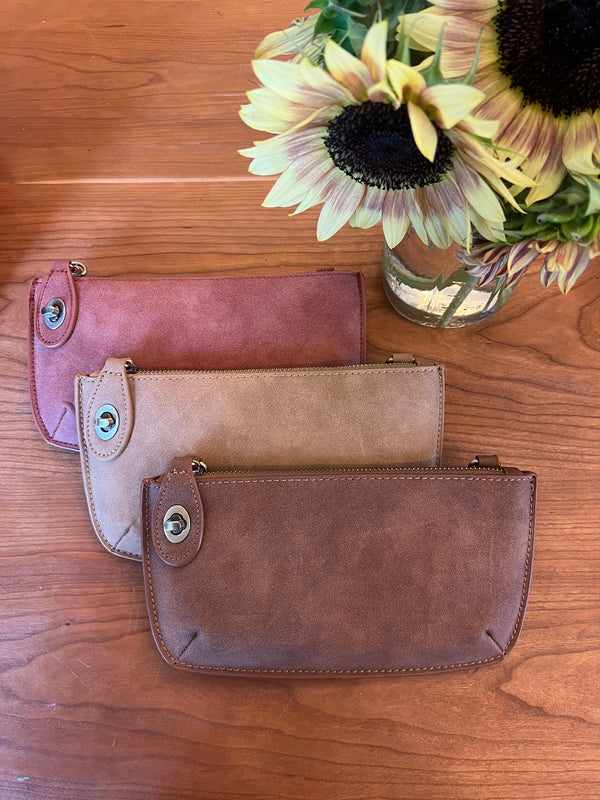 FAUX SUEDE MINI CROSSBODY WRISTLET CLUTCH