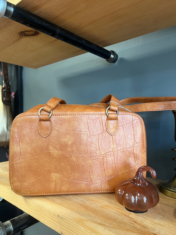 FAUX CROC BOSTON SHOULDER BAG
