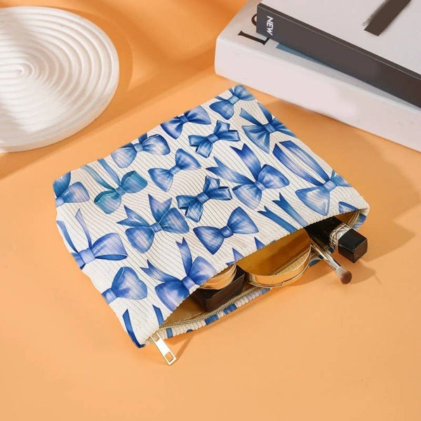 TRAVEL BOW COSMETIC POUCH BOW TOILE BLUE