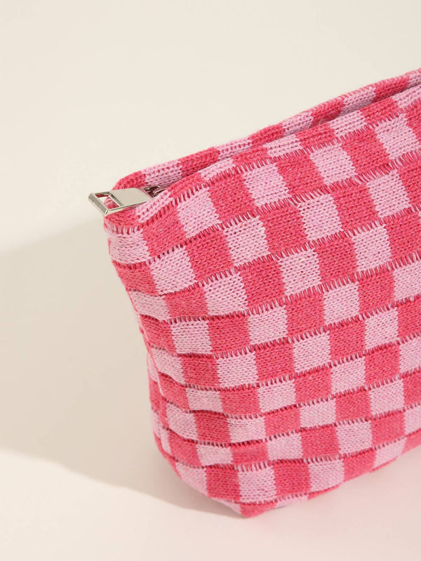 TRAVEL CHECKER COSMETIC POUCH HOT PINK