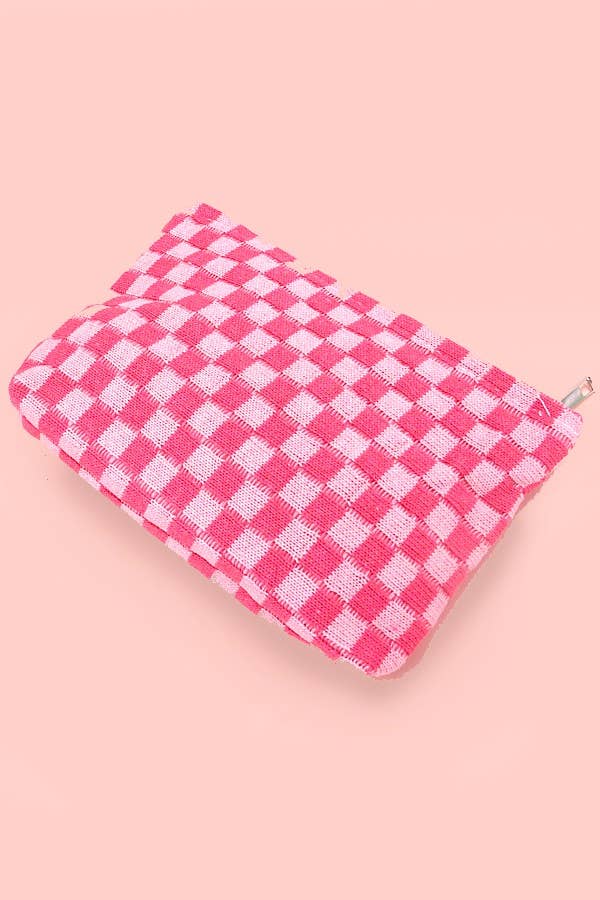 TRAVEL CHECKER COSMETIC POUCH HOT PINK