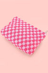 TRAVEL CHECKER COSMETIC POUCH HOT PINK