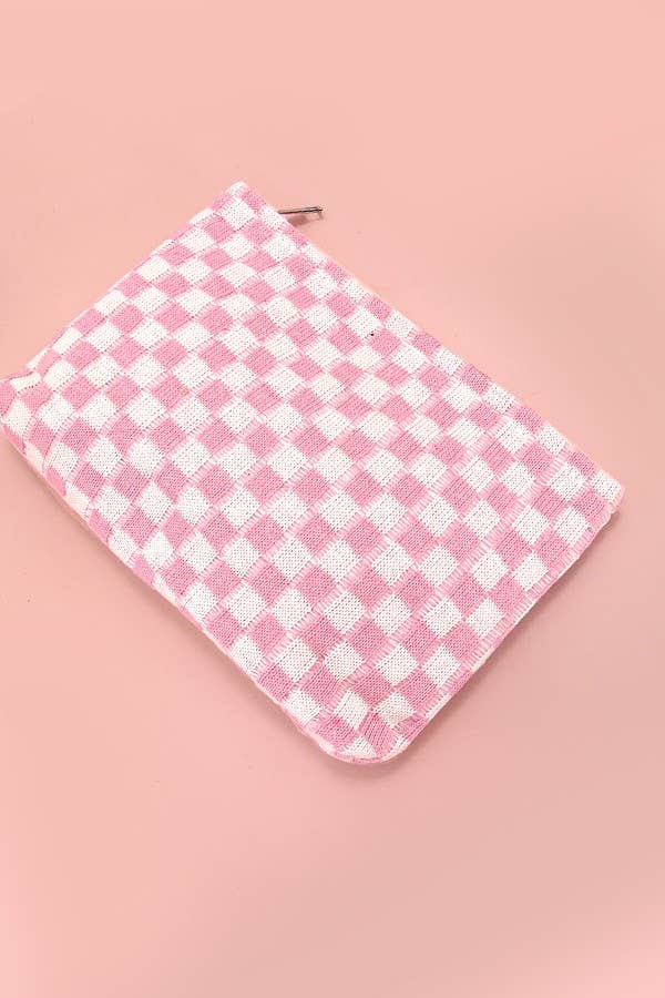 TRAVEL CHECKER COSMETIC POUCH LT PINK